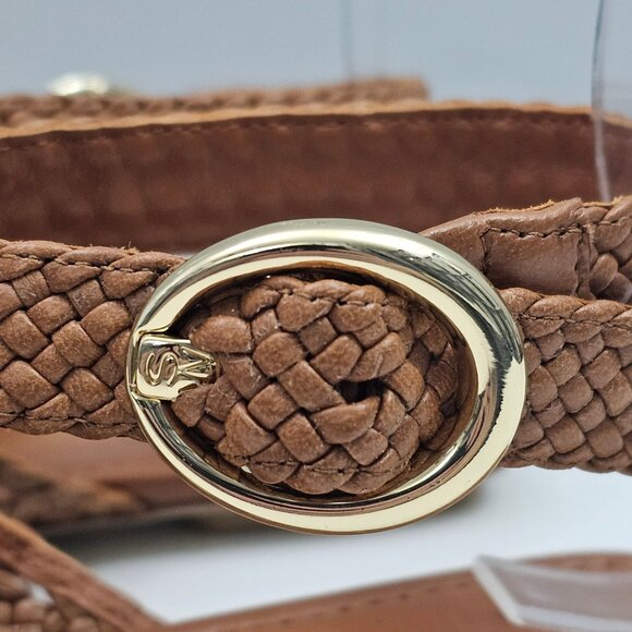 Stuart Weitzman Thea Sandal Womens 8 Tan Woven Leather Flat Summer Designer - Picture 4 of 14